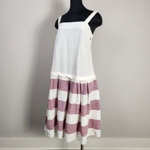 APUNTOB linen stiped drop waist dress